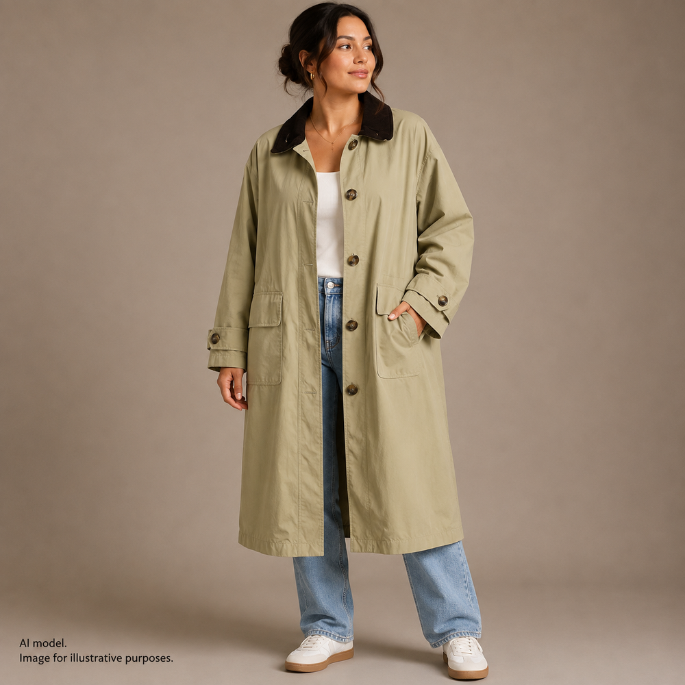 ASOS DESIGN Coat Womens 12 Beige Corduroy Collar Button Front Pockets Trench